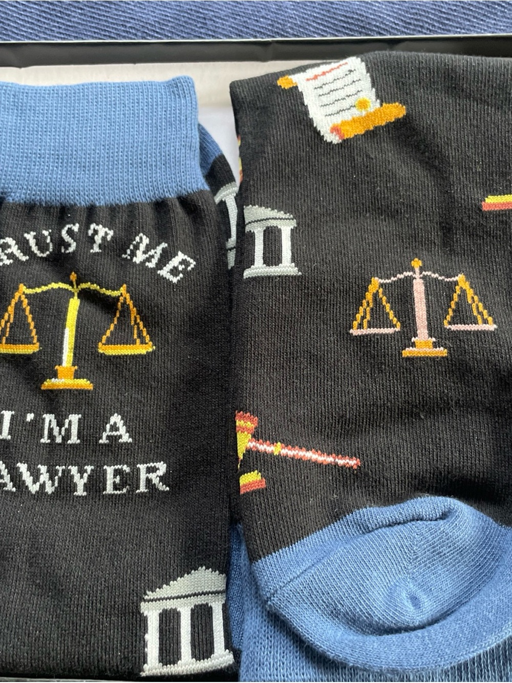 Men's Novelty Lawyer Dress Socks - Black with Blue Accents